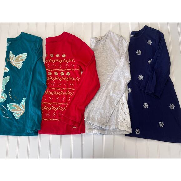 Bundle Lot 4 Long Sleeve T Shirts Tops Butterflys Sequins Flowy Size Large 10/12 - Picture 1 of 10